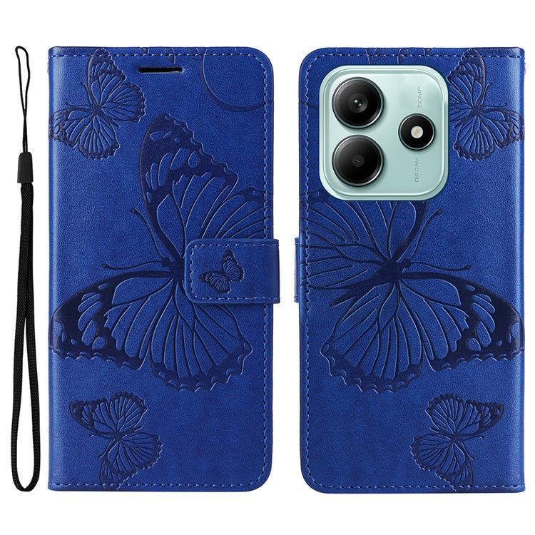 KT Imprinting Flower Series-2 For Xiaomi Redmi Note 14 5G Case Butterfly Leather Phone Cover - Blue