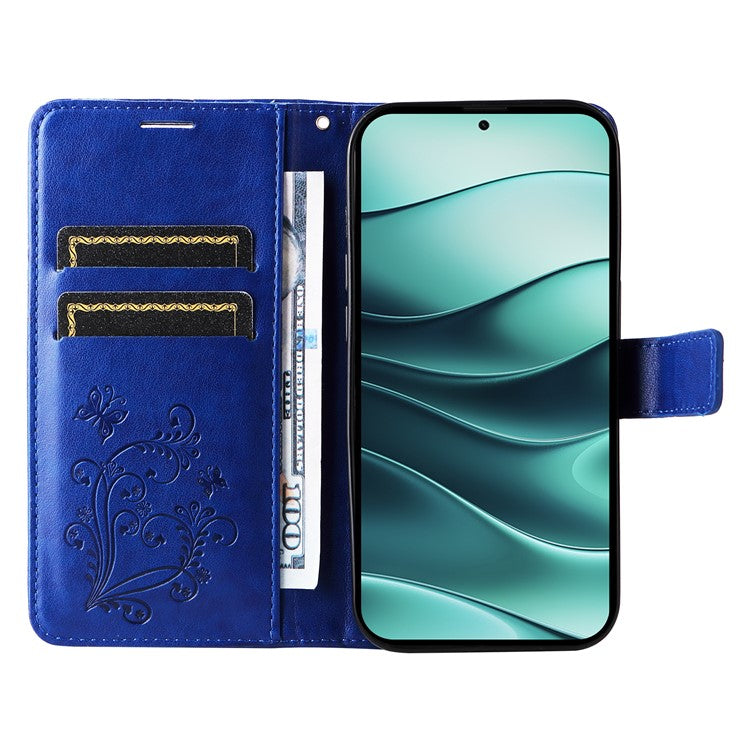 KT Imprinting Flower Series-2 For Xiaomi Redmi Note 14 5G Case Butterfly Leather Phone Cover - Blue