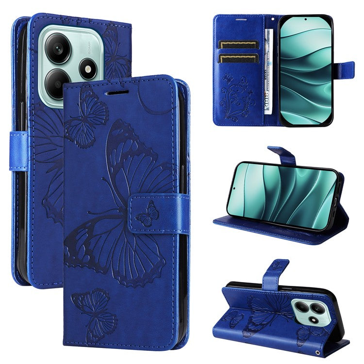 KT Imprinting Flower Series-2 For Xiaomi Redmi Note 14 5G Case Butterfly Leather Phone Cover - Blue