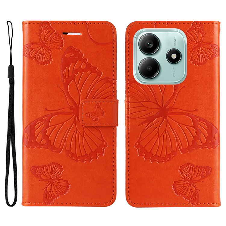 KT Imprinting Flower Series-2 For Xiaomi Redmi Note 14 5G Case Butterfly Leather Phone Cover - Orange