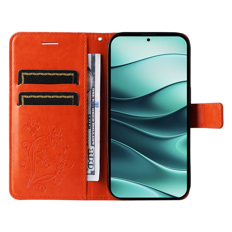 KT Imprinting Flower Series-2 For Xiaomi Redmi Note 14 5G Case Butterfly Leather Phone Cover - Orange