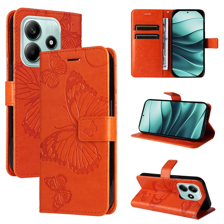 KT Imprinting Flower Series-2 For Xiaomi Redmi Note 14 5G Case Butterfly Leather Phone Cover - Orange