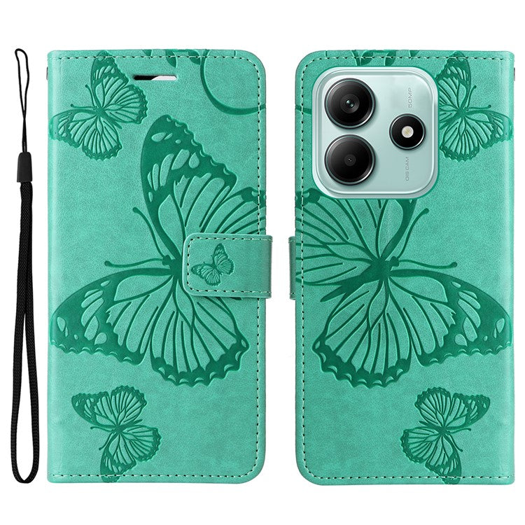 KT Imprinting Flower Series-2 For Xiaomi Redmi Note 14 5G Case Butterfly Leather Phone Cover - Green