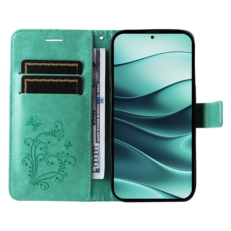 KT Imprinting Flower Series-2 For Xiaomi Redmi Note 14 5G Case Butterfly Leather Phone Cover - Green