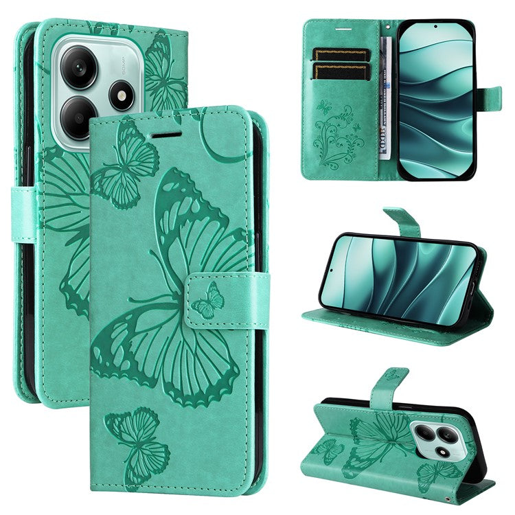 KT Imprinting Flower Series-2 For Xiaomi Redmi Note 14 5G Case Butterfly Leather Phone Cover - Green