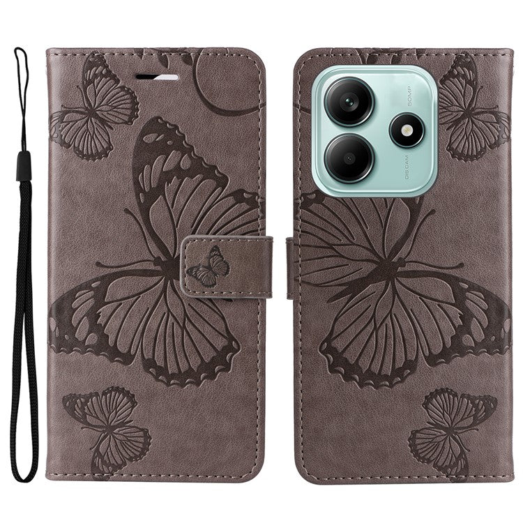 KT Imprinting Flower Series-2 For Xiaomi Redmi Note 14 5G Case Butterfly Leather Phone Cover - Grey