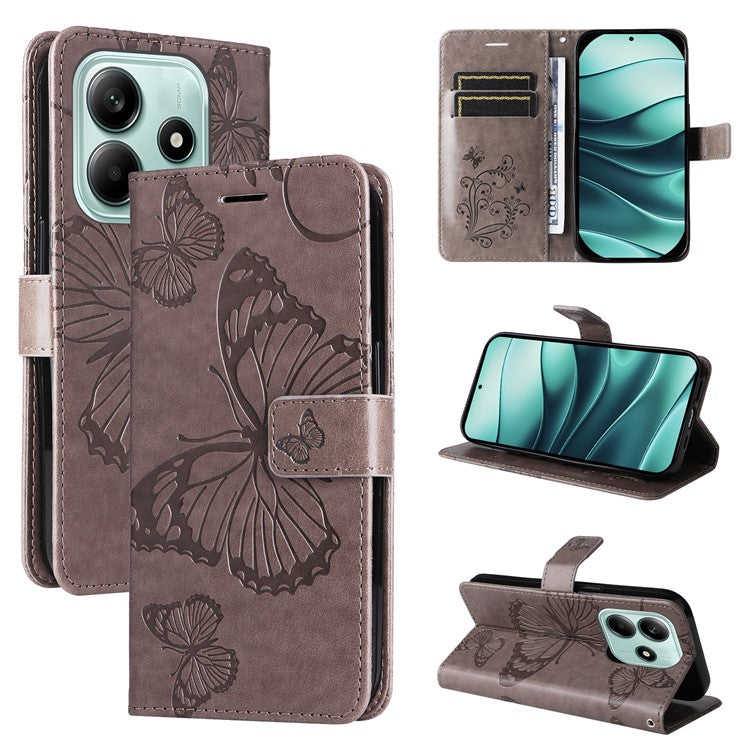 KT Imprinting Flower Series-2 For Xiaomi Redmi Note 14 5G Case Butterfly Leather Phone Cover - Grey