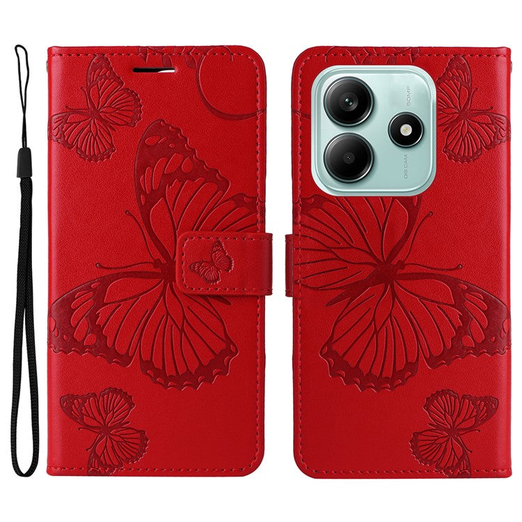 KT Imprinting Flower Series-2 For Xiaomi Redmi Note 14 5G Case Butterfly Leather Phone Cover - Red