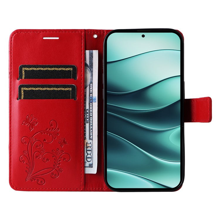 KT Imprinting Flower Series-2 For Xiaomi Redmi Note 14 5G Case Butterfly Leather Phone Cover - Red