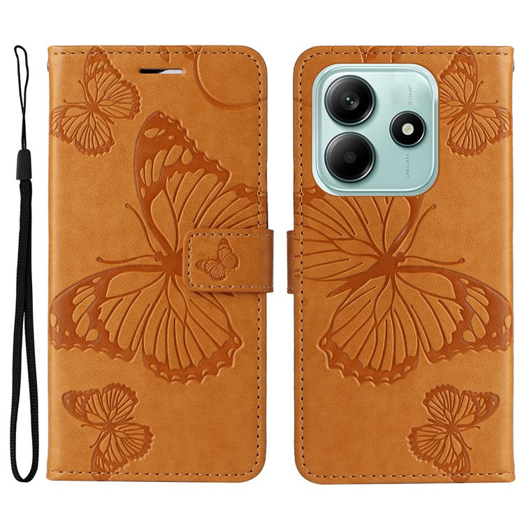 KT Imprinting Flower Series-2 For Xiaomi Redmi Note 14 5G Case Butterfly Leather Phone Cover - Yellow