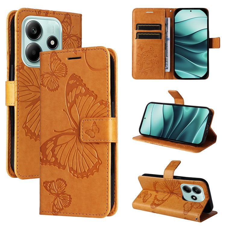 KT Imprinting Flower Series-2 For Xiaomi Redmi Note 14 5G Case Butterfly Leather Phone Cover - Yellow