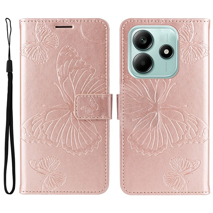 KT Imprinting Flower Series-2 For Xiaomi Redmi Note 14 5G Case Butterfly Leather Phone Cover - Rose Gold