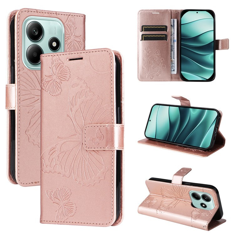 KT Imprinting Flower Series-2 For Xiaomi Redmi Note 14 5G Case Butterfly Leather Phone Cover - Rose Gold