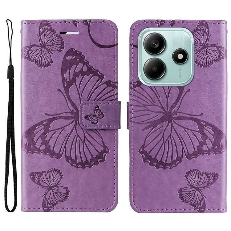 KT Imprinting Flower Series-2 For Xiaomi Redmi Note 14 5G Case Butterfly Leather Phone Cover  - Light Purple