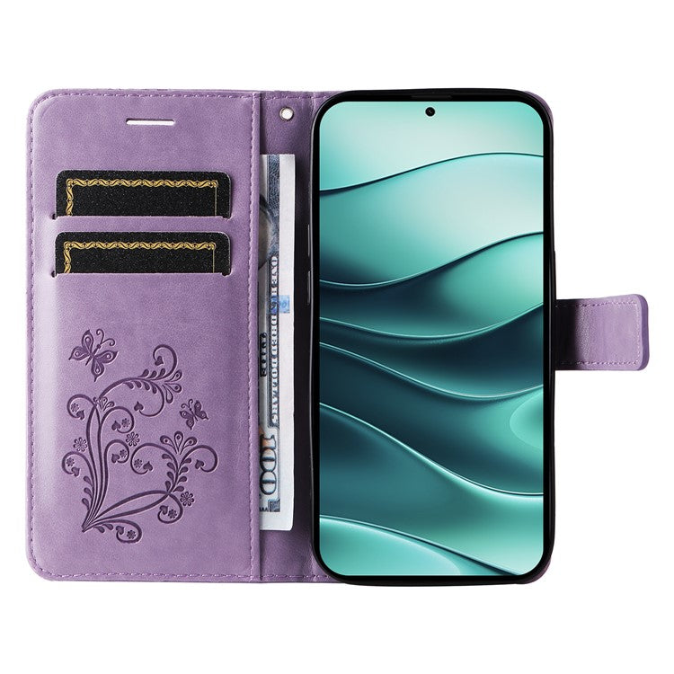 KT Imprinting Flower Series-2 For Xiaomi Redmi Note 14 5G Case Butterfly Leather Phone Cover  - Light Purple