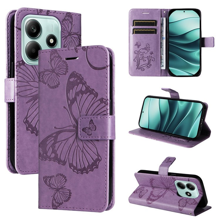 KT Imprinting Flower Series-2 For Xiaomi Redmi Note 14 5G Case Butterfly Leather Phone Cover  - Light Purple