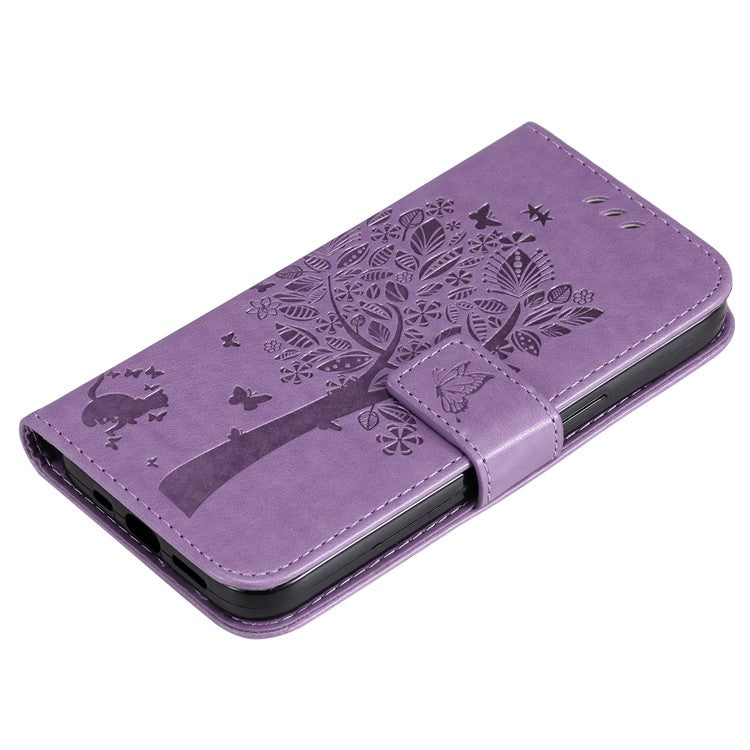 KT Imprinting Flower Series-3 For Xiaomi Redmi Note 14 5G Case Cat Tree Pattern Flip Leather Phone Cover - Light Purple