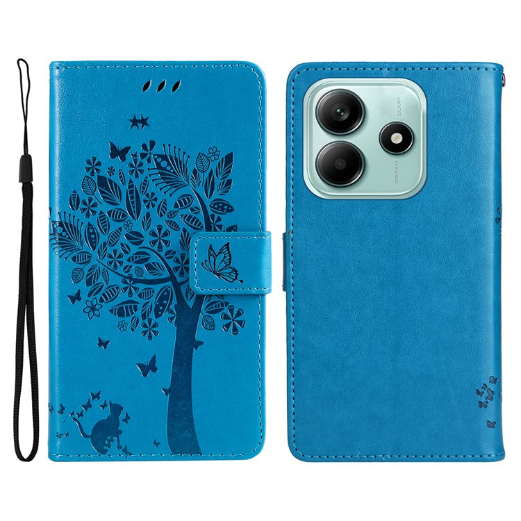 KT Imprinting Flower Series-3 For Xiaomi Redmi Note 14 5G Case Cat Tree Pattern Flip Leather Phone Cover - Blue