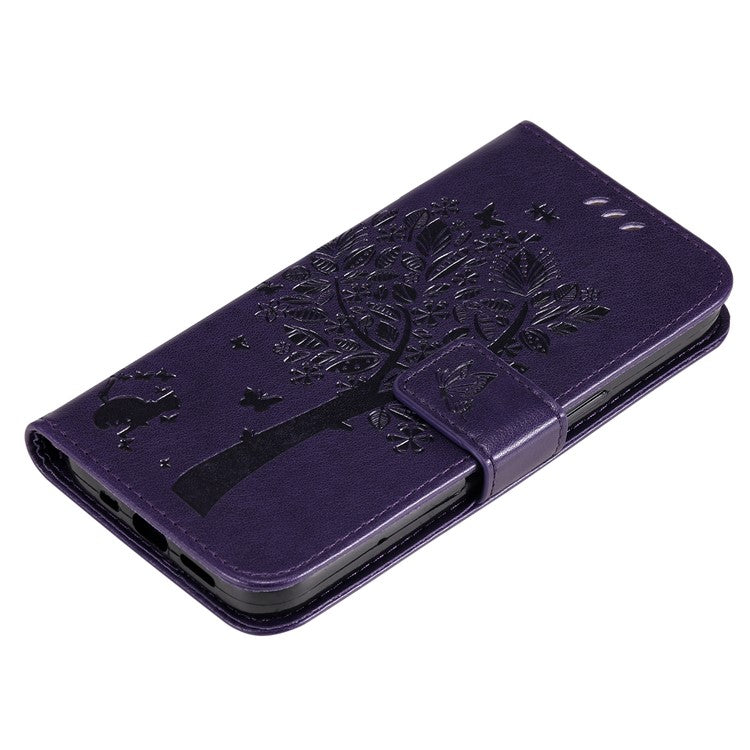 KT Imprinting Flower Series-3 For Xiaomi Redmi Note 14 5G Case Cat Tree Pattern Flip Leather Phone Cover - Purple