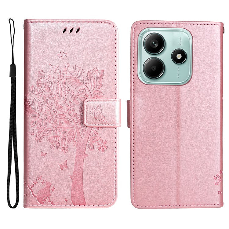 KT Imprinting Flower Series-3 For Xiaomi Redmi Note 14 5G Case Cat Tree Pattern Flip Leather Phone Cover - Rose Gold