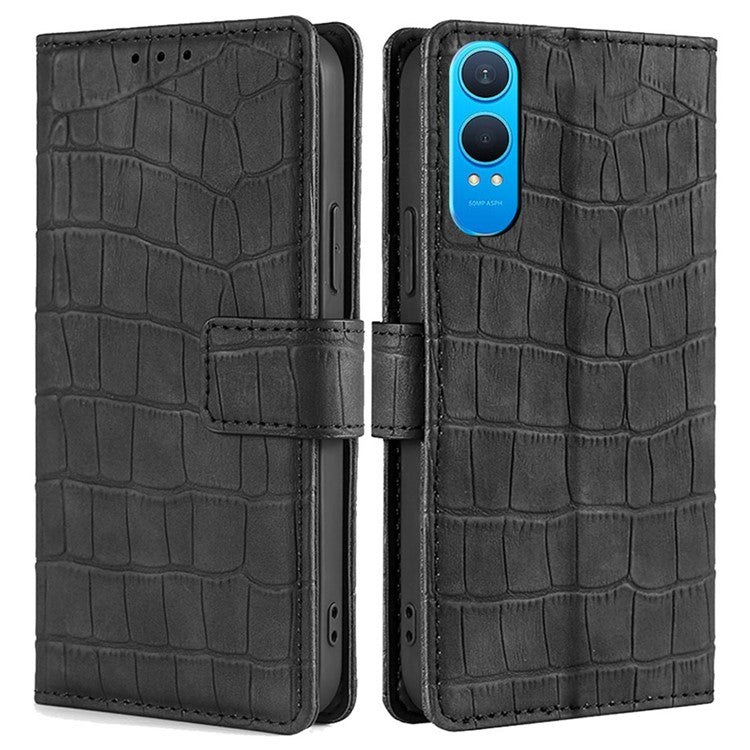 For OnePlus Nord CE4 Lite 5G / Oppo K12x 5G (China) Case Crocodile Texture PU Leather Phone Cover - Black