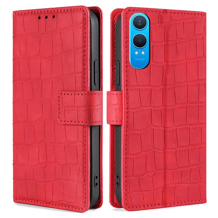 For OnePlus Nord CE4 Lite 5G / Oppo K12x 5G (China) Case Crocodile Texture PU Leather Phone Cover - Red