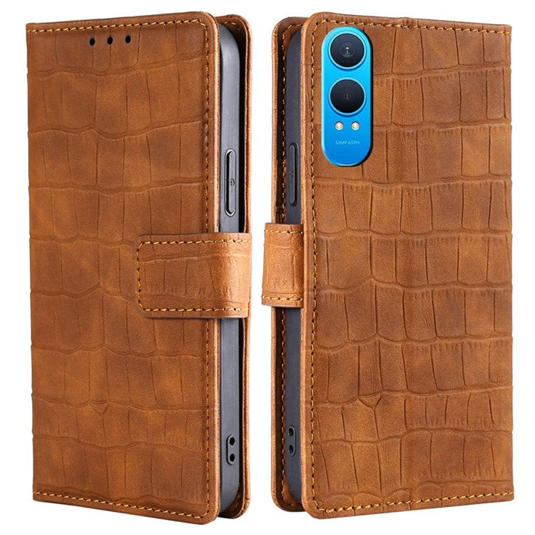 For OnePlus Nord CE4 Lite 5G / Oppo K12x 5G (China) Case Crocodile Texture PU Leather Phone Cover - Brown