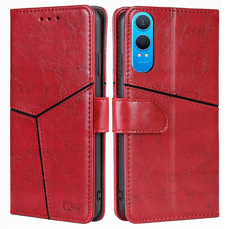 For OnePlus Nord CE4 Lite 5G / Oppo K12x 5G (China) Case Geometric Splicing PU Leather Phone Cover - Red