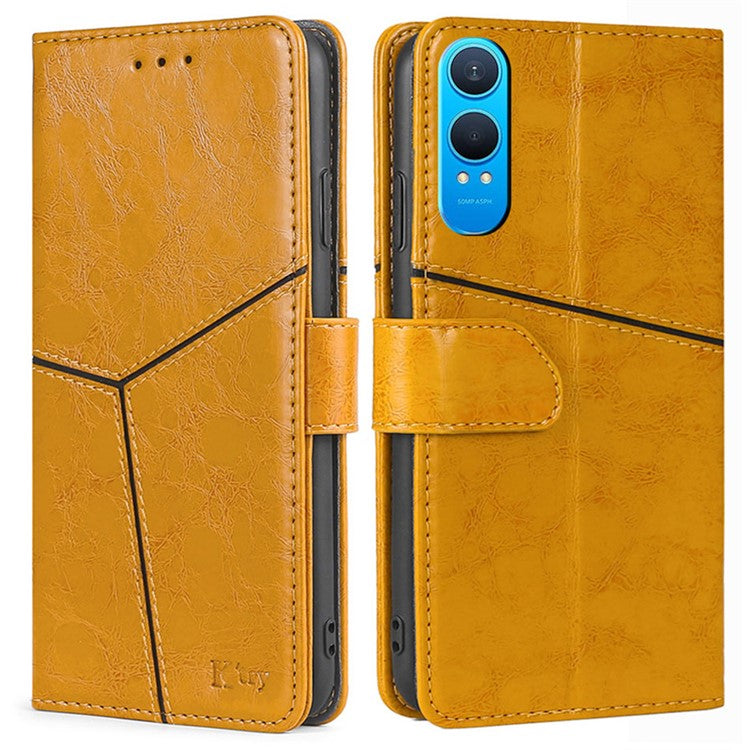 For OnePlus Nord CE4 Lite 5G / Oppo K12x 5G (China) Case Geometric Splicing PU Leather Phone Cover - Yellow