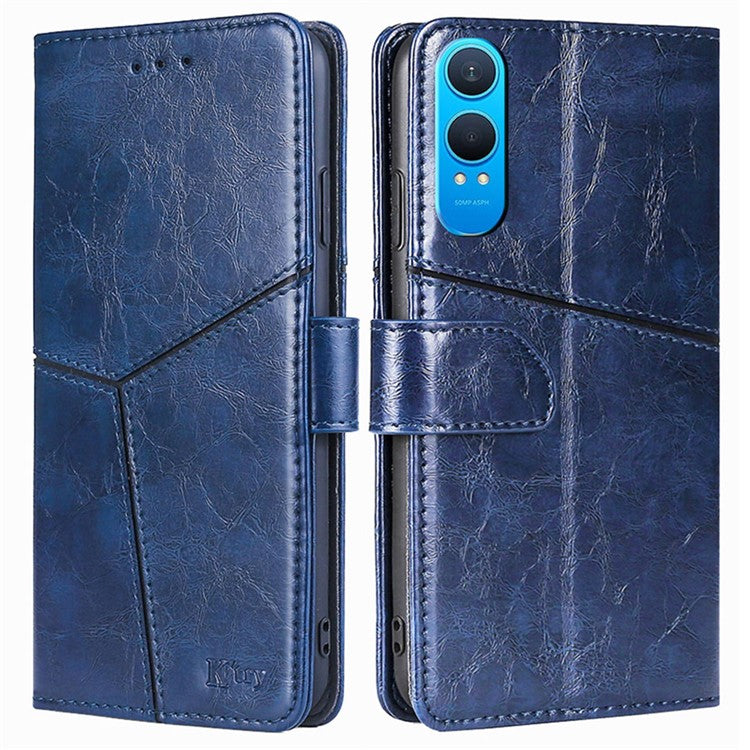 For OnePlus Nord CE4 Lite 5G / Oppo K12x 5G (China) Case Geometric Splicing PU Leather Phone Cover - Blue