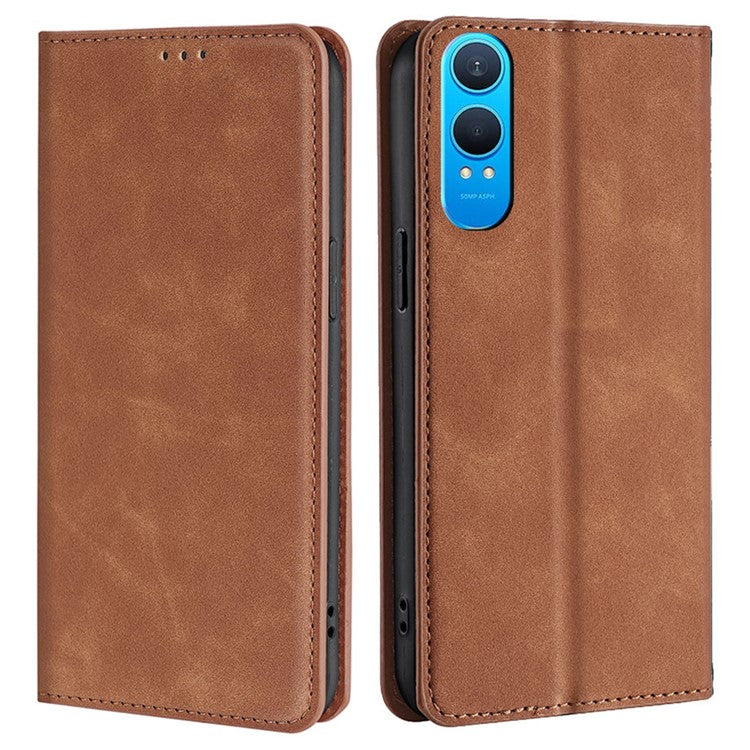 For OnePlus Nord CE4 Lite 5G / Oppo K12x 5G (China) Wallet Case PU Leather Magnetic Closing Phone Cover - Light Brown