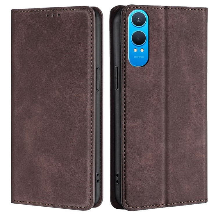 For OnePlus Nord CE4 Lite 5G / Oppo K12x 5G (China) Wallet Case PU Leather Magnetic Closing Phone Cover - Dark Brown