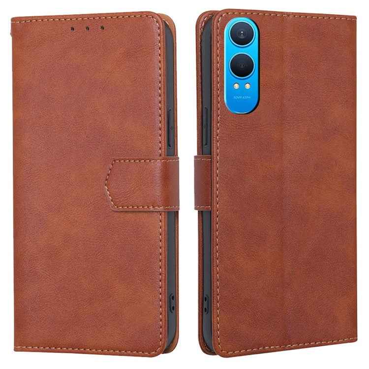 For OnePlus Nord CE4 Lite 5G / Oppo K12x 5G (China) Case Leather Phone Cover with RFID Blocking Wallet - Brown