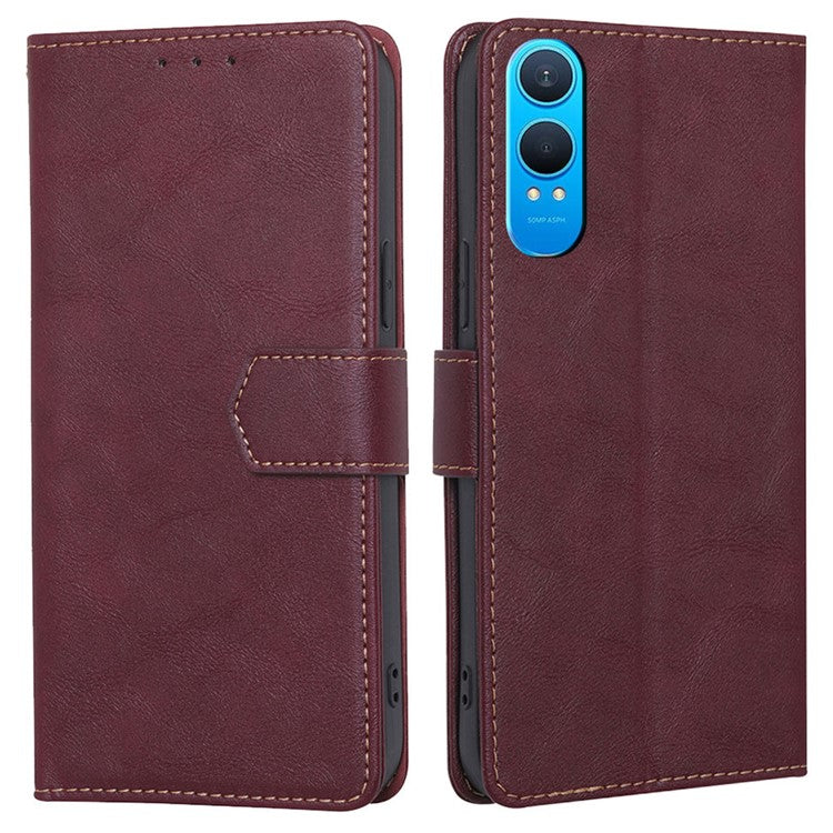 For OnePlus Nord CE4 Lite 5G / Oppo K12x 5G (China) Case Leather Phone Cover with RFID Blocking Wallet - Wine Red