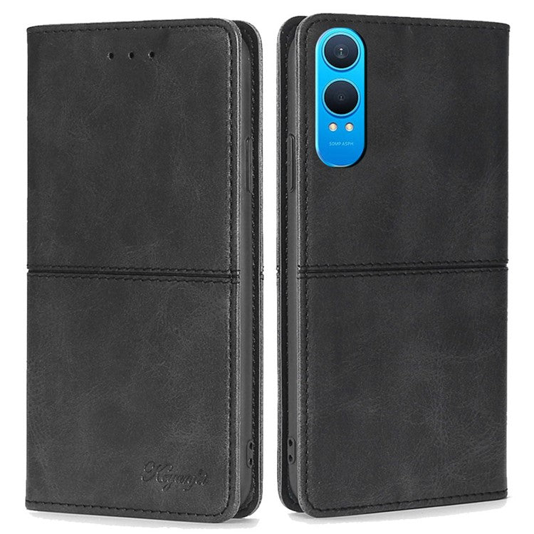 For OnePlus Nord CE4 Lite 5G / Oppo K12x 5G (China) Case Card Slots Cowhide Texture Phone Leather Cover - Black