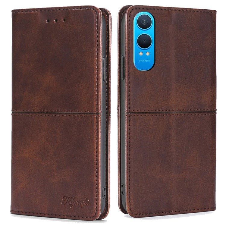 For OnePlus Nord CE4 Lite 5G / Oppo K12x 5G (China) Case Card Slots Cowhide Texture Phone Leather Cover - Dark Brown