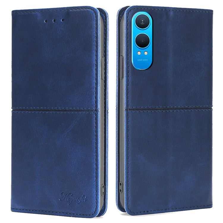 For OnePlus Nord CE4 Lite 5G / Oppo K12x 5G (China) Case Card Slots Cowhide Texture Phone Leather Cover - Blue