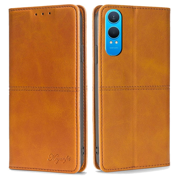 For OnePlus Nord CE4 Lite 5G / Oppo K12x 5G (China) Case Card Slots Cowhide Texture Phone Leather Cover - Light Brown