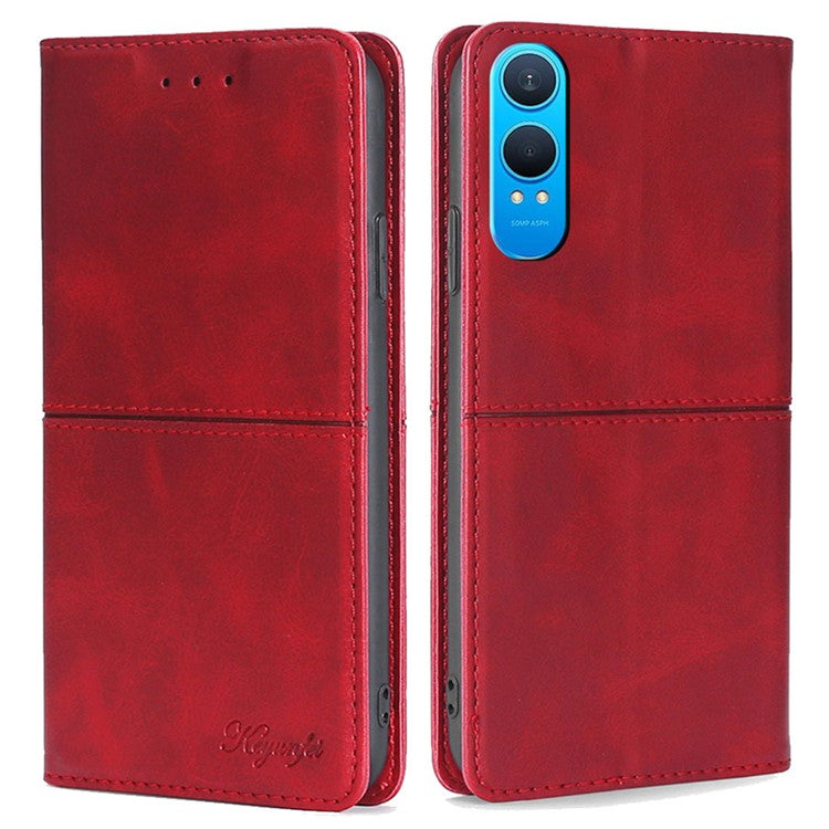 For OnePlus Nord CE4 Lite 5G / Oppo K12x 5G (China) Case Card Slots Cowhide Texture Phone Leather Cover - Red