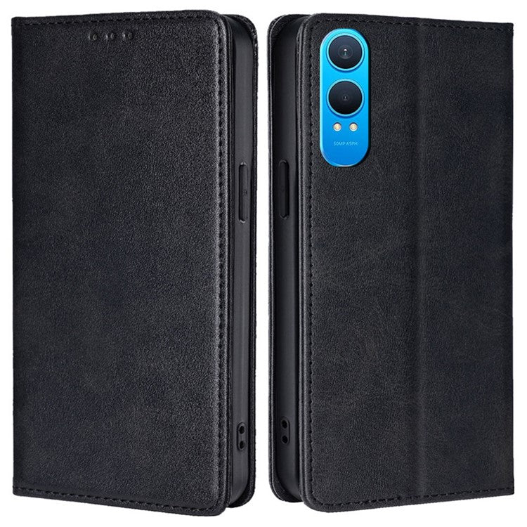 For OnePlus Nord CE4 Lite 5G / Oppo K12x 5G (China) Case PU Leather Calf Texture Phone Wallet Cover - Black