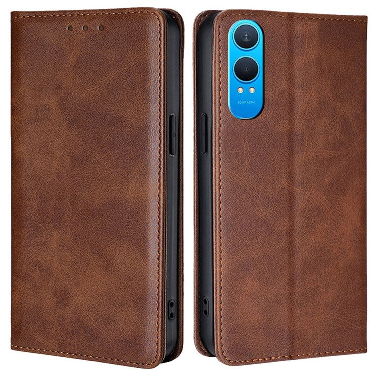 For OnePlus Nord CE4 Lite 5G / Oppo K12x 5G (China) Case PU Leather Calf Texture Phone Wallet Cover - Brown