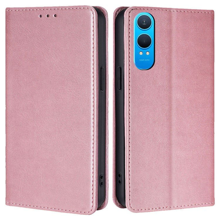 For OnePlus Nord CE4 Lite 5G / Oppo K12x 5G (China) Case PU Leather Calf Texture Phone Wallet Cover - Rose Gold