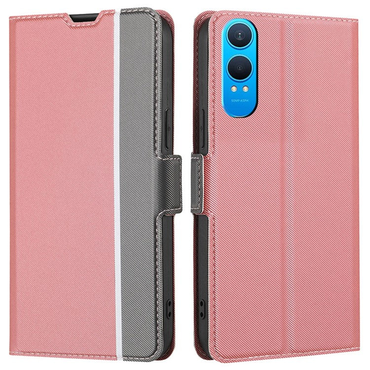 For OnePlus Nord CE4 Lite 5G / Oppo K12x 5G (China) Case Card Holder Twill Texture Leather Phone Cover - Pink