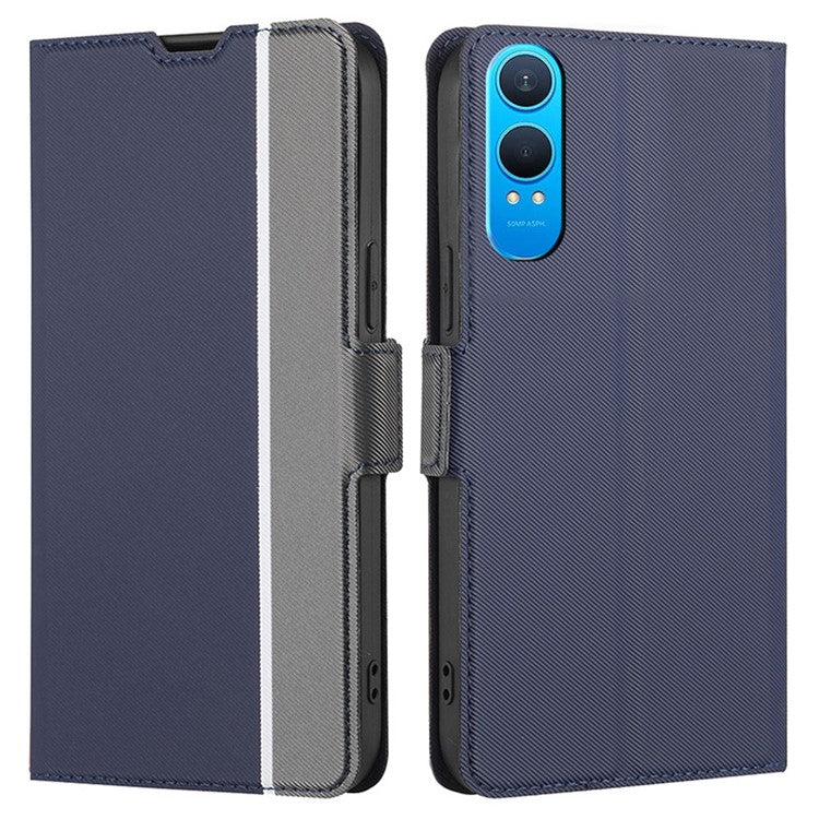 For OnePlus Nord CE4 Lite 5G / Oppo K12x 5G (China) Case Card Holder Twill Texture Leather Phone Cover - Blue