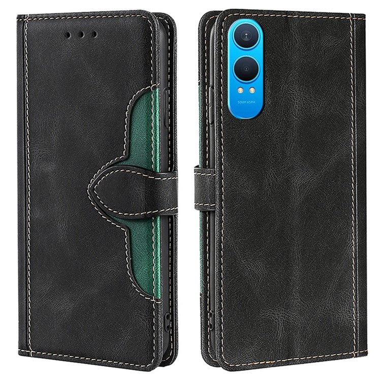 For OnePlus Nord CE4 Lite 5G / Oppo K12x 5G (China) Case Leather Wallet Phone Cover with Straw Hat Magnetic Clasp - Black