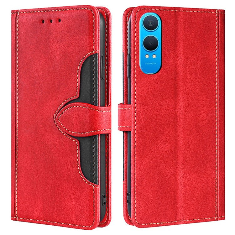 For OnePlus Nord CE4 Lite 5G / Oppo K12x 5G (China) Case Leather Wallet Phone Cover with Straw Hat Magnetic Clasp - Red