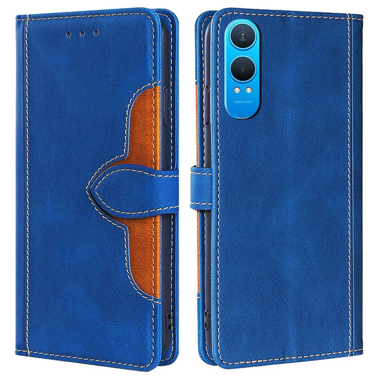 For OnePlus Nord CE4 Lite 5G / Oppo K12x 5G (China) Case Leather Wallet Phone Cover with Straw Hat Magnetic Clasp - Blue