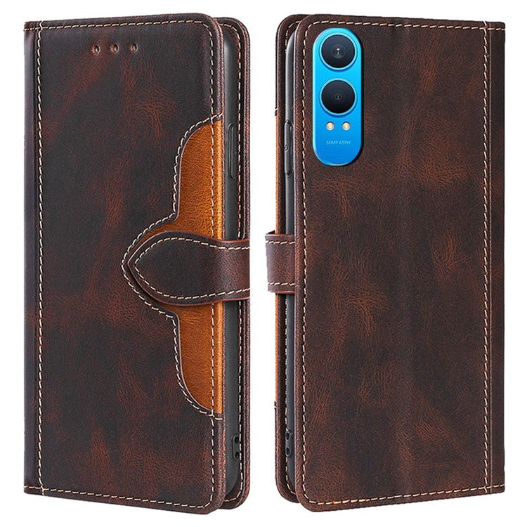 For OnePlus Nord CE4 Lite 5G / Oppo K12x 5G (China) Case Leather Wallet Phone Cover with Straw Hat Magnetic Clasp - Brown