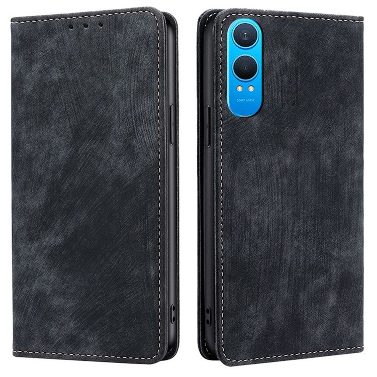 For OnePlus Nord CE4 Lite 5G / Oppo K12x 5G (China) Case RFID Blocking Wallet Leather Phone Cover - Black