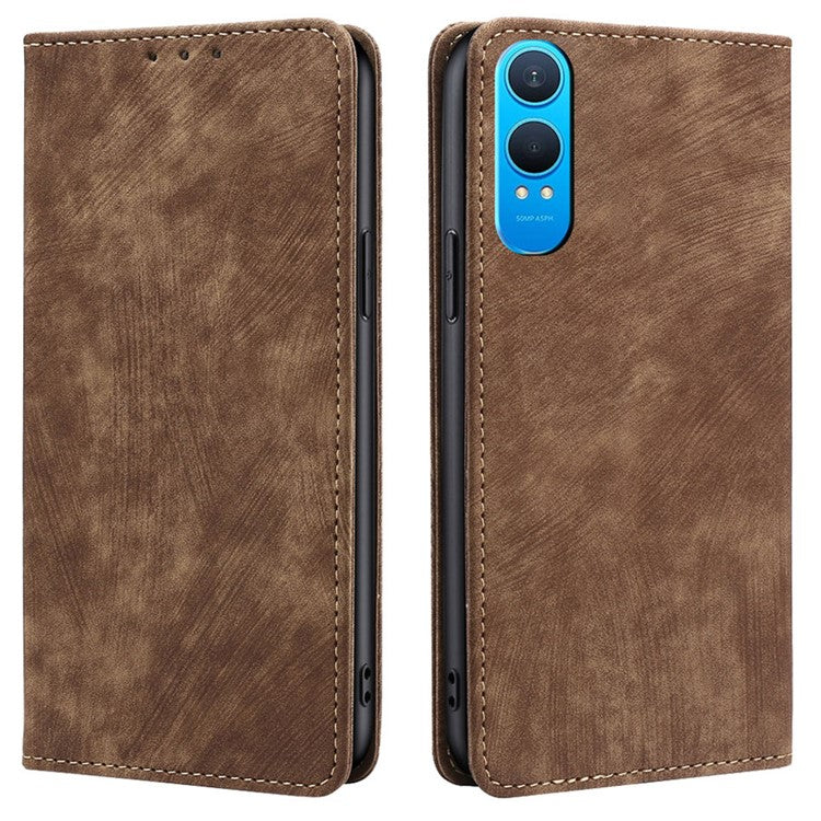 For OnePlus Nord CE4 Lite 5G / Oppo K12x 5G (China) Case RFID Blocking Wallet Leather Phone Cover - Brown